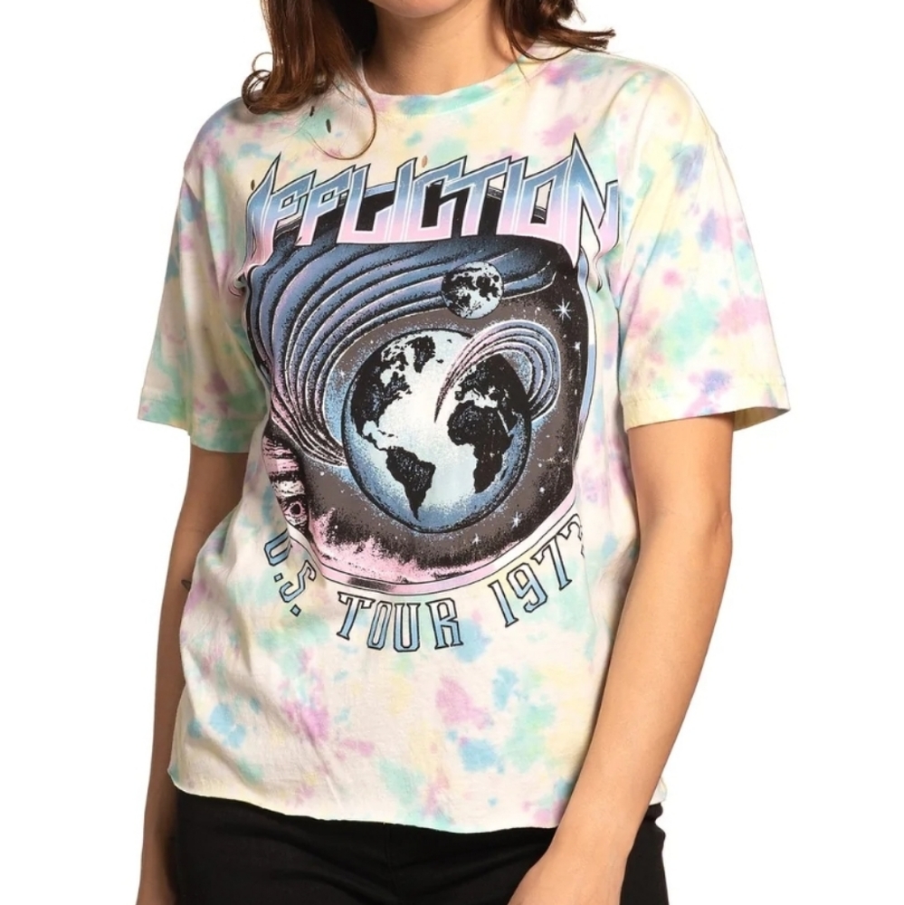 Affliction Space Rock Tie Dye Distressed  Tee NWT